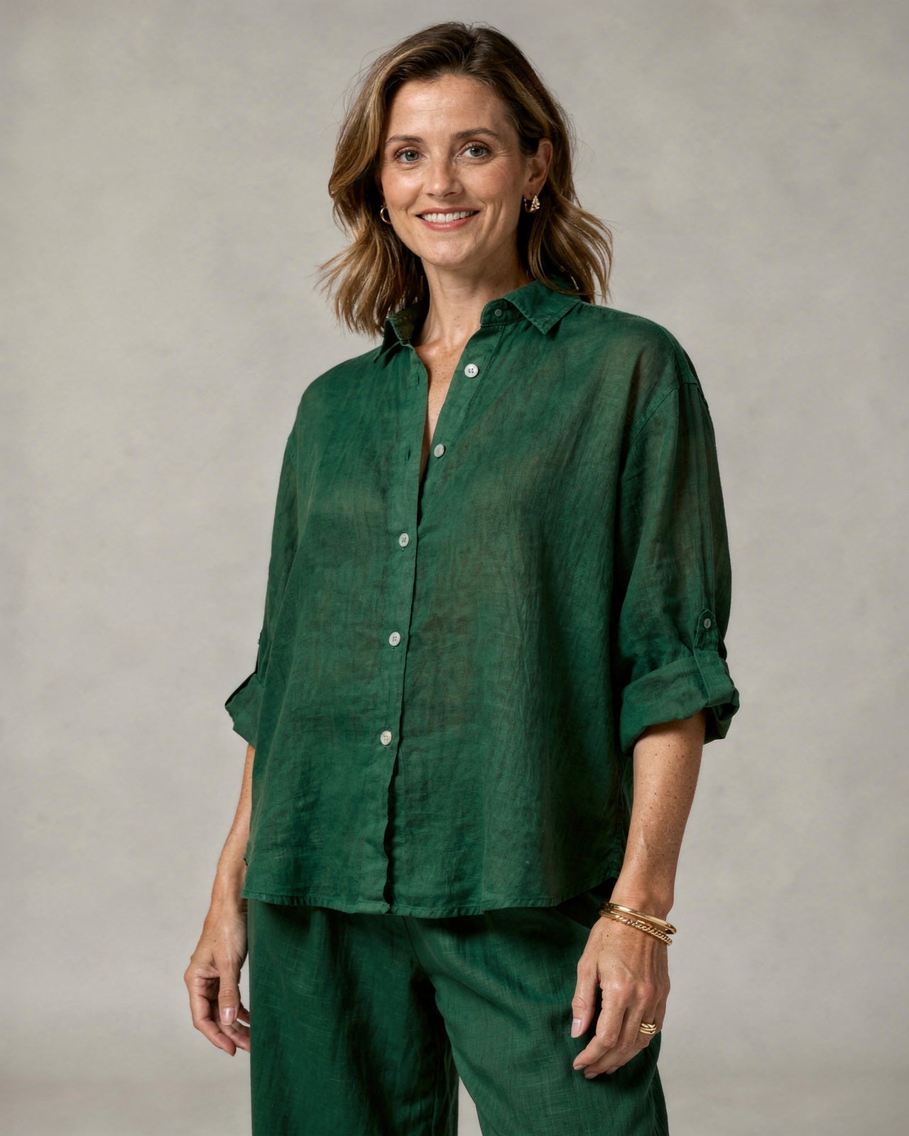 Camicetta oversize in cotone e lino da donna – Top casual a maniche lunghe