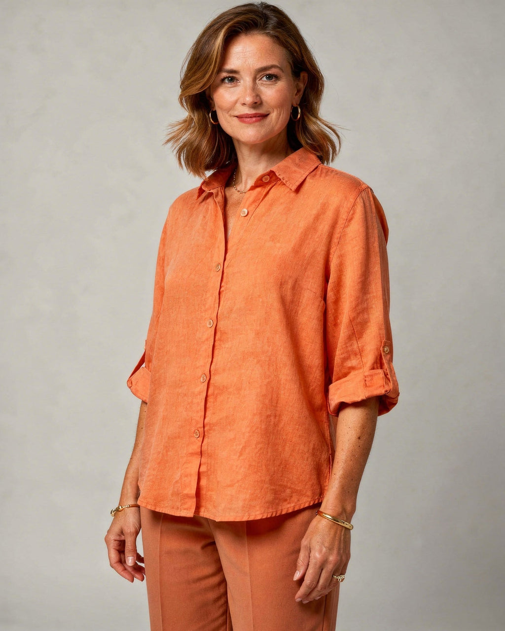 Camicetta oversize in cotone e lino da donna – Top casual a maniche lunghe