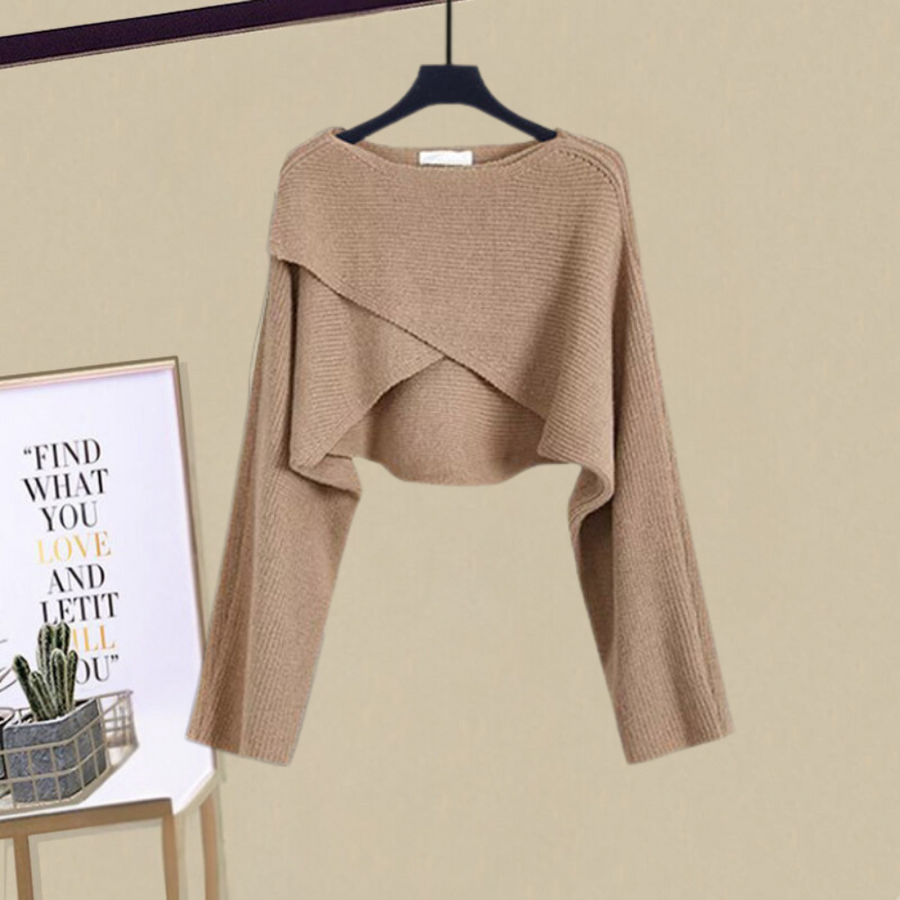 Damesæt med ærmeløs kjole og kort cardigan – Elegant og blødt