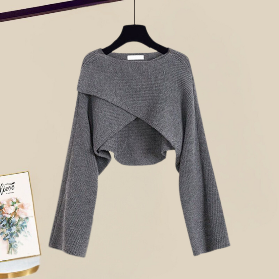 Damesæt med ærmeløs kjole og kort cardigan – Elegant og blødt