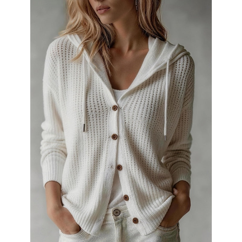 Cardigan donna con cappuccio e bottoni - Morbido e pratico