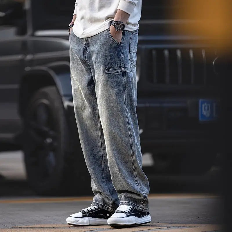 Jeans casual lavati di alta qualità da uomo – Pantaloni in denim dalla vestibilità rilassata