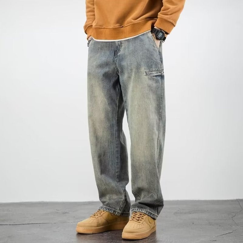 Jeans casual lavati di alta qualità da uomo – Pantaloni in denim dalla vestibilità rilassata