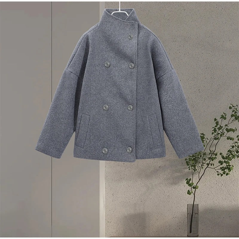 Elegante cappotto da donna in misto lana con bottoni – Capo invernale con collo alto