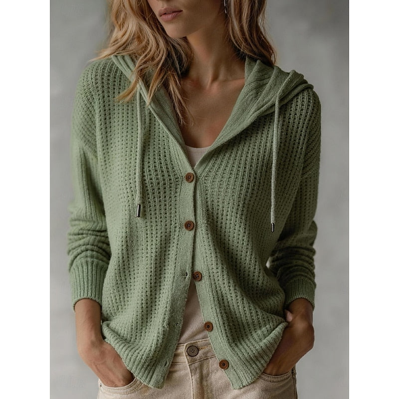 Cardigan donna con cappuccio e bottoni - Morbido e pratico