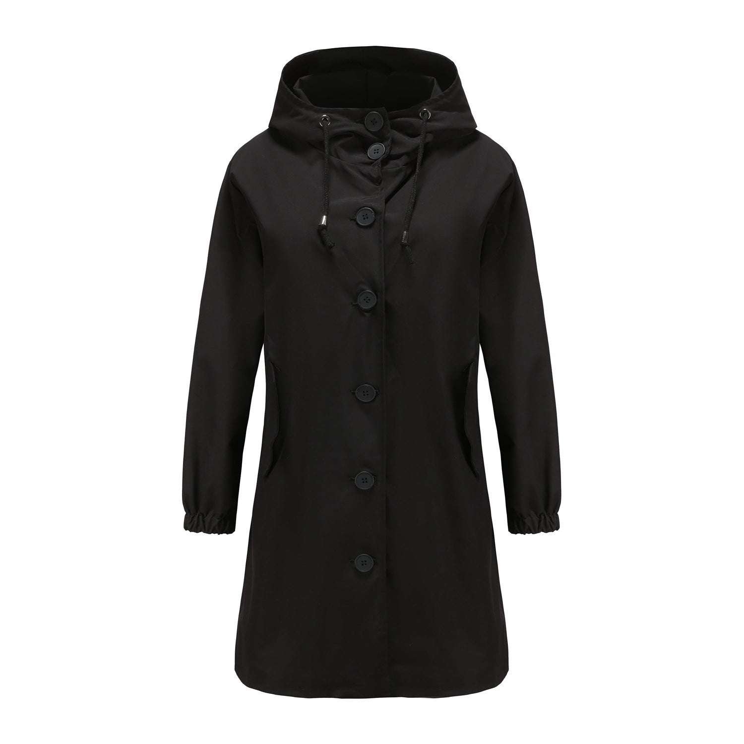 Cappotto lungo da donna con bottoni e cappuccio