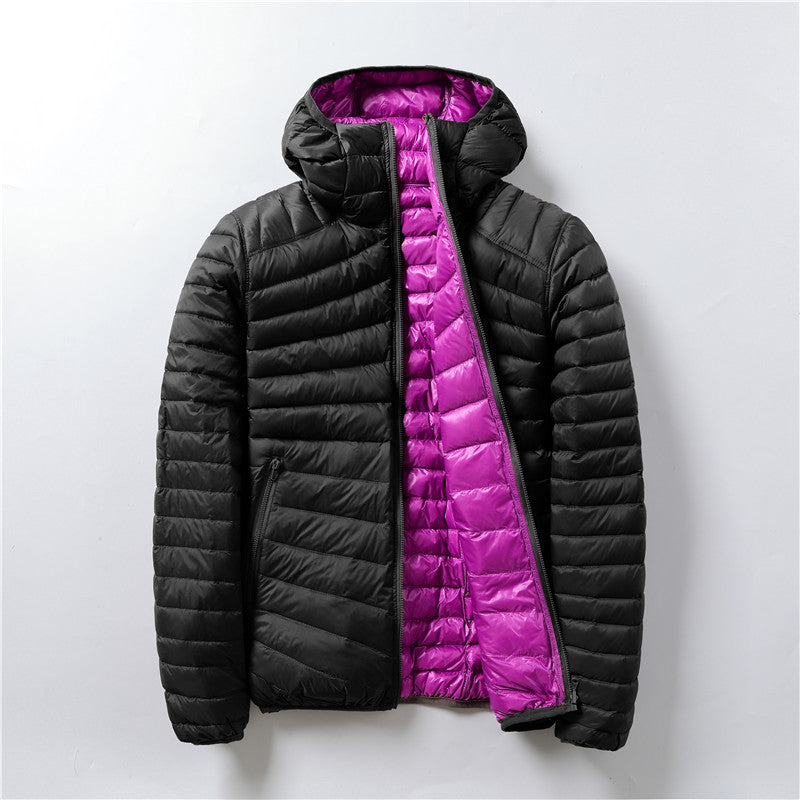 Piumino ultraleggero da donna con cappuccio – Caldo cappotto in poliestere bifacciale