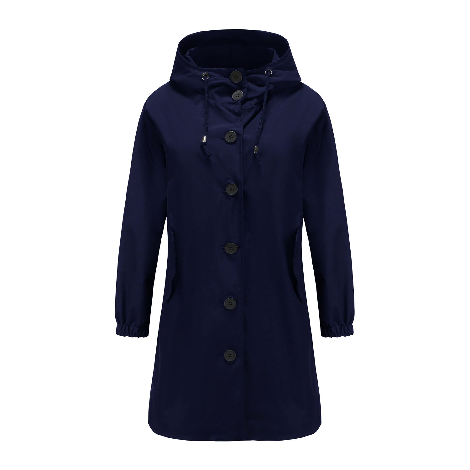 Cappotto lungo da donna con bottoni e cappuccio