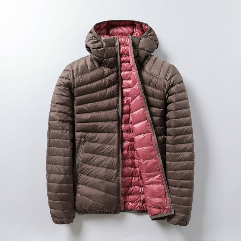 Piumino ultraleggero da donna con cappuccio – Caldo cappotto in poliestere bifacciale