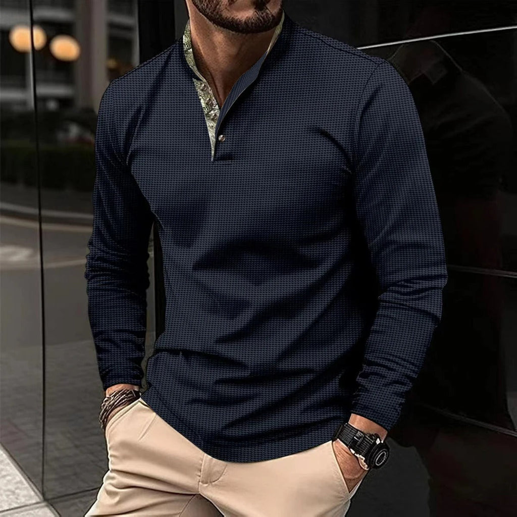 Elegante camicia Henley a maniche lunghe da uomo – Collo alto di alta qualità
