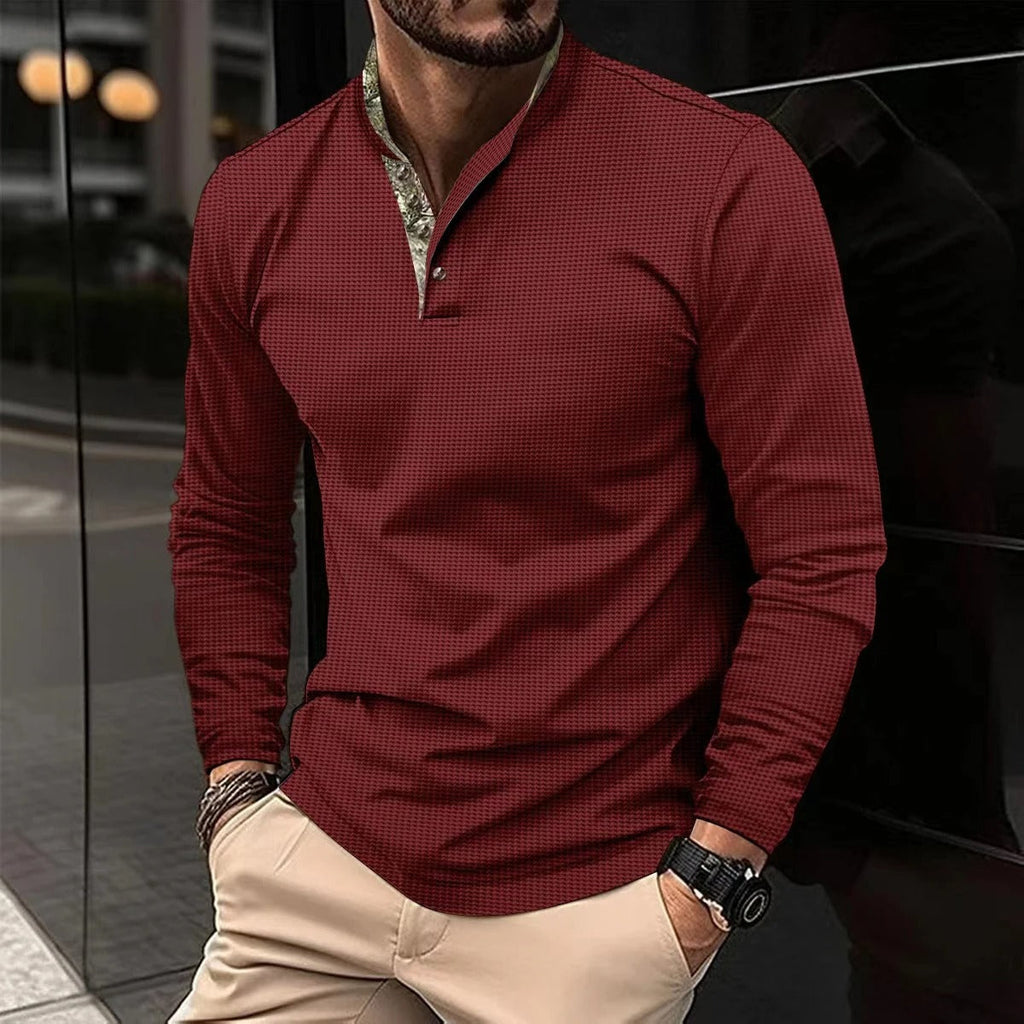 Elegante camicia Henley a maniche lunghe da uomo – Collo alto di alta qualità