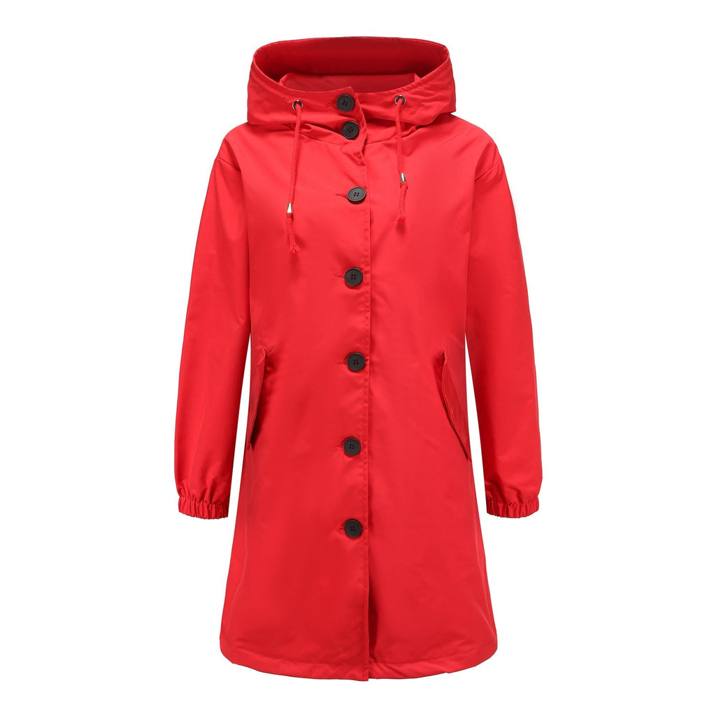 Cappotto lungo da donna con bottoni e cappuccio