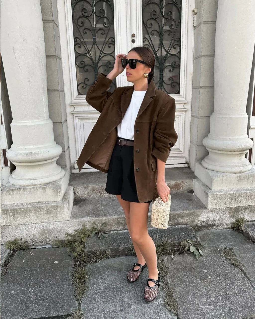 Blazer Donna in Camoscio Marrone con Tasche – Giacca Elegante
