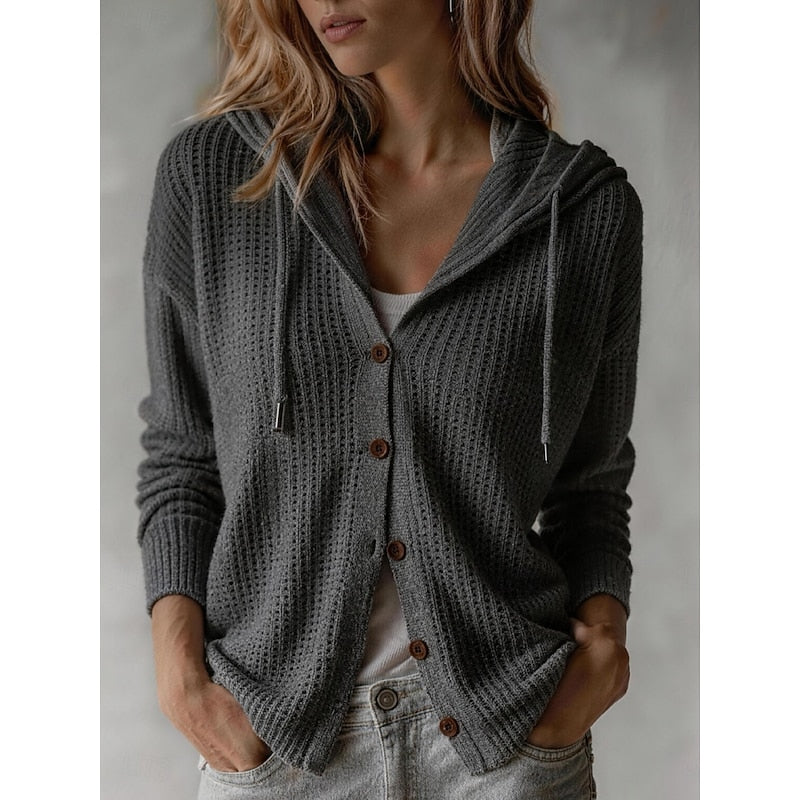 Cardigan donna con cappuccio e bottoni - Morbido e pratico