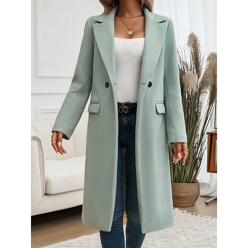Women's long coat with notched lapels – Warm and elegant