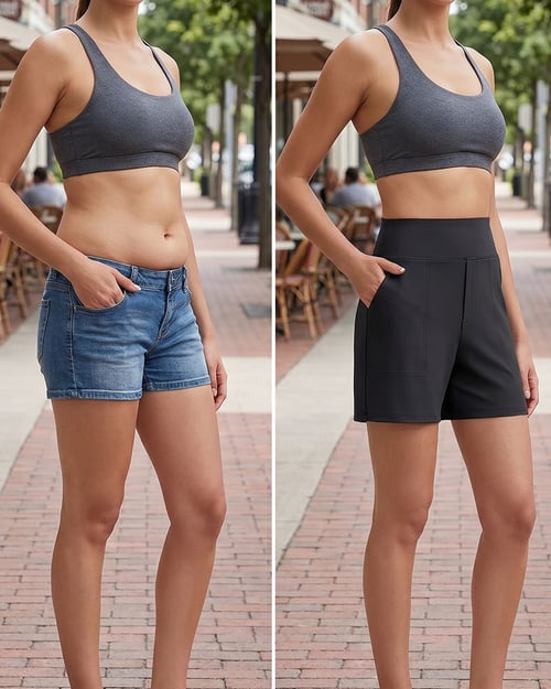 Phaedora - Shorts da donna a vita alta con tasche profonde