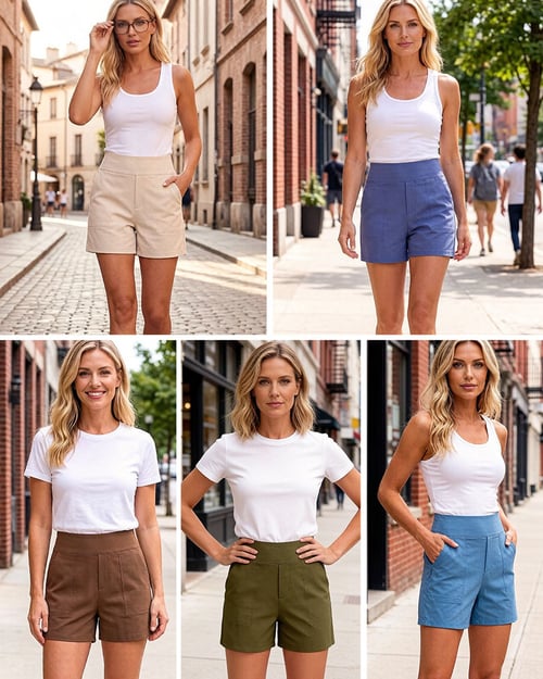 Phaedora - Shorts da donna a vita alta con tasche profonde