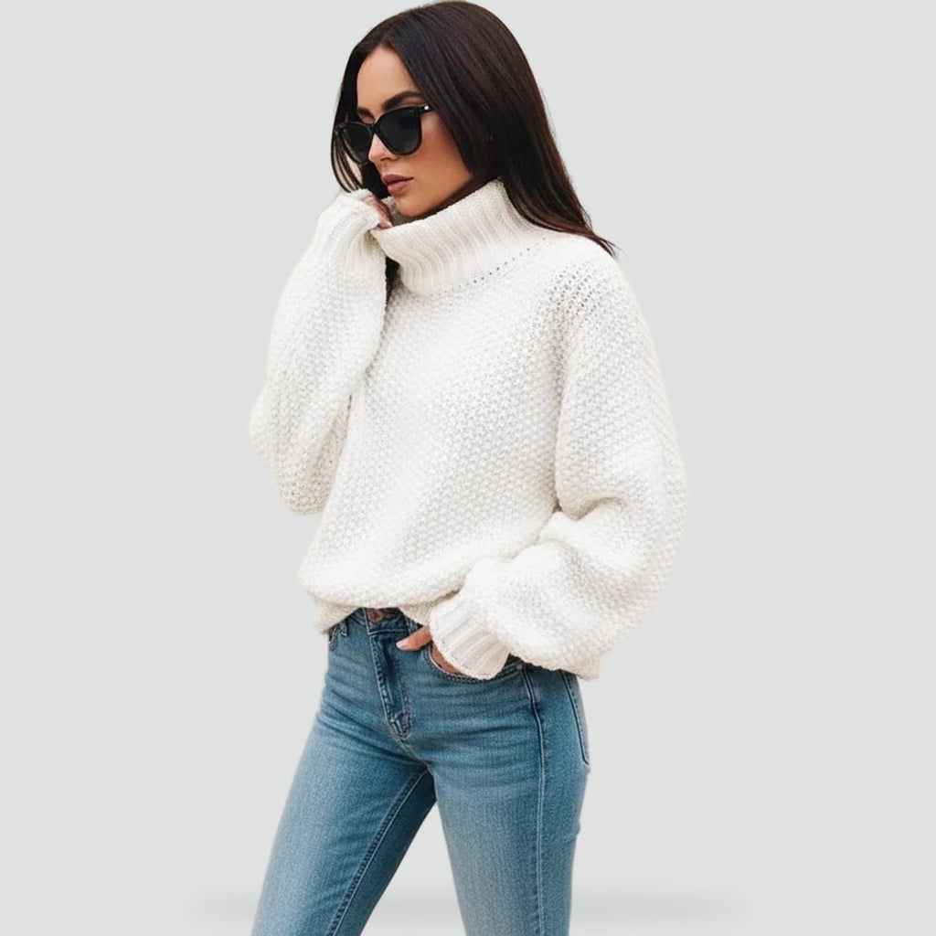 Pull à col roulé pour femme en grosse maille - Chaud et doux