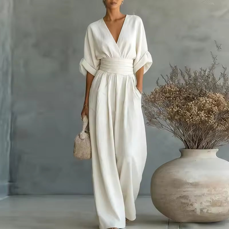 Tuta donna con scollo a V e gamba ampia - Elegante e fluida