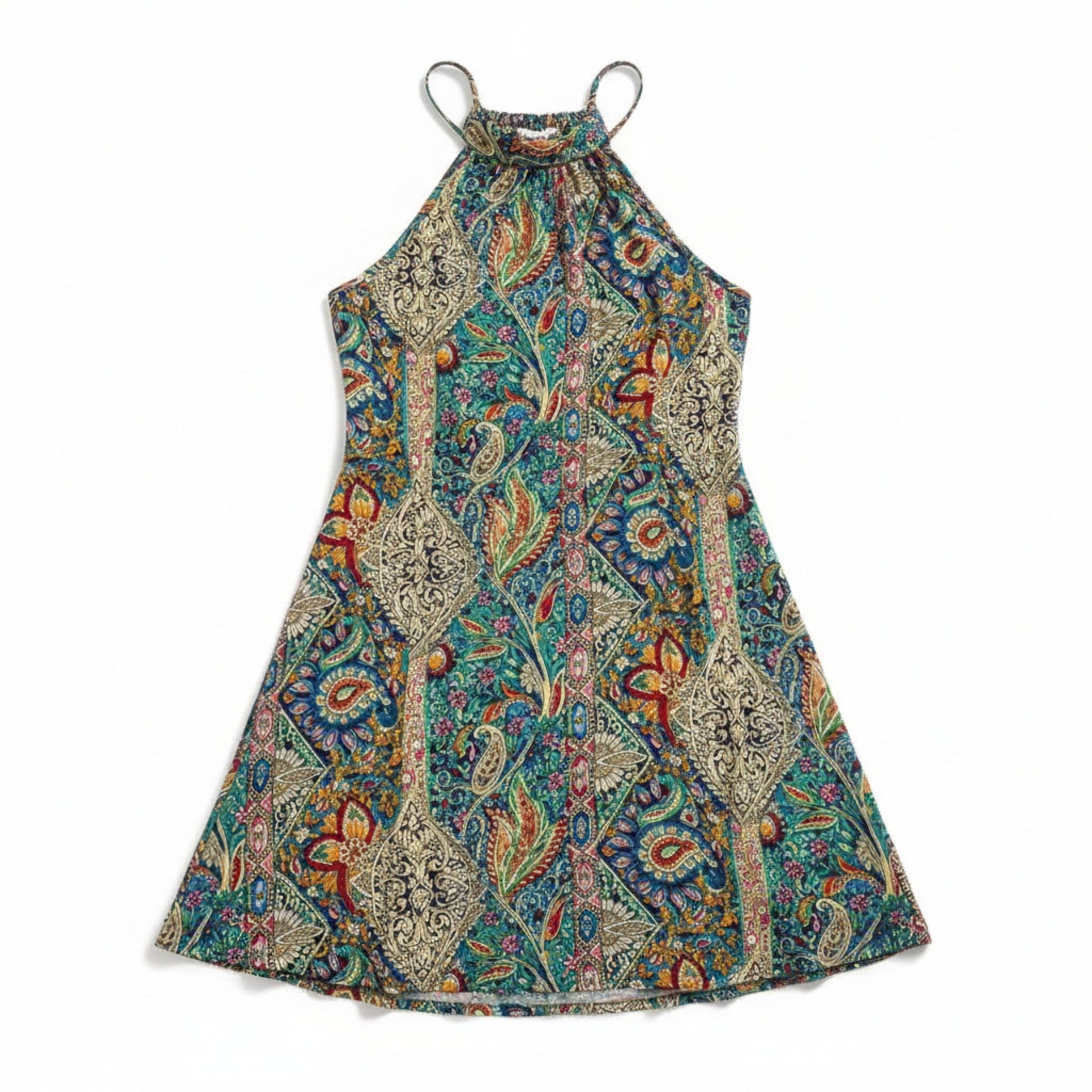 Abito stampato con scollo all'americana da donna – Abito senza maniche in stile tunica