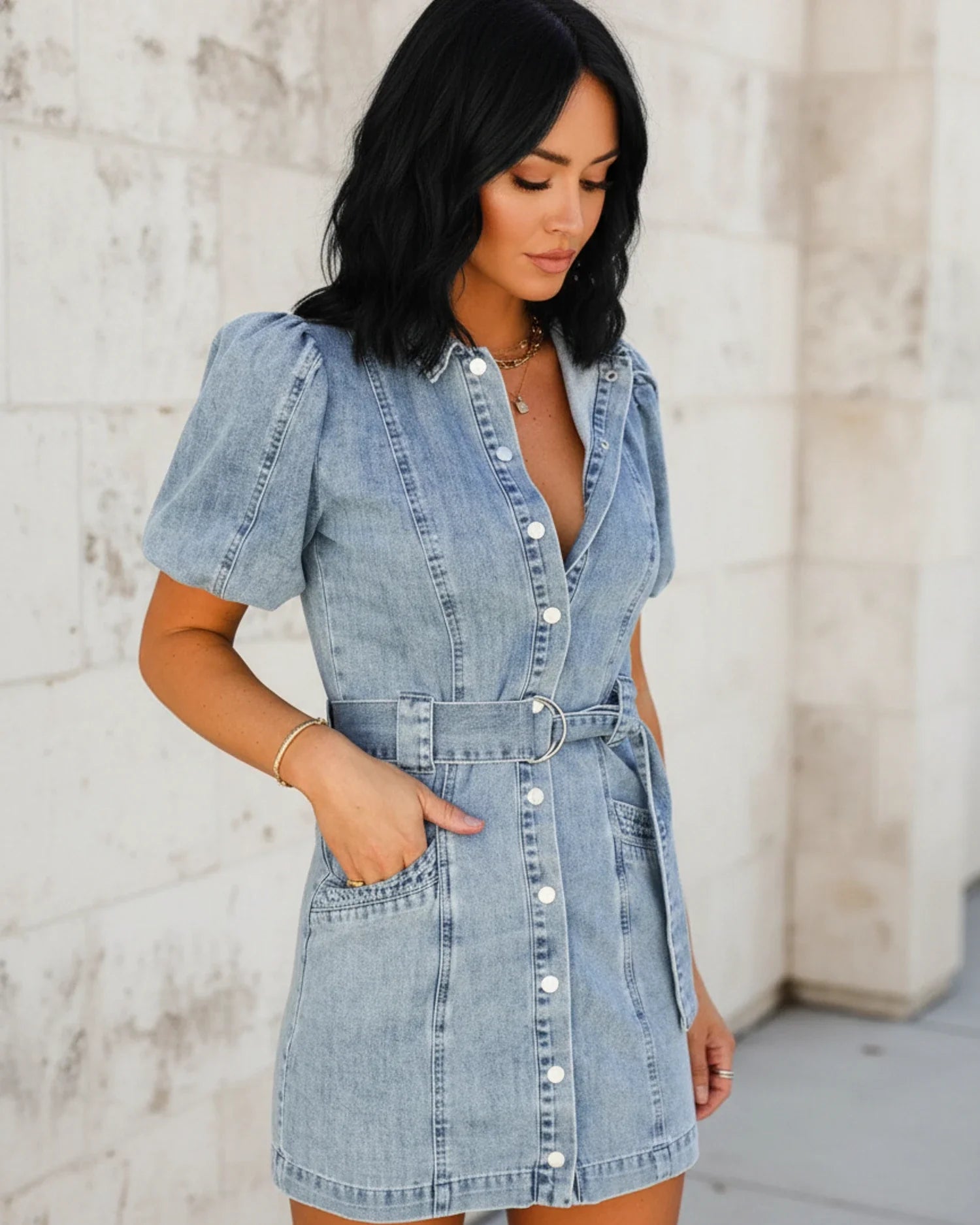 Abito Camicia in Denim Donna – Stile Casual con Vita Cinturata