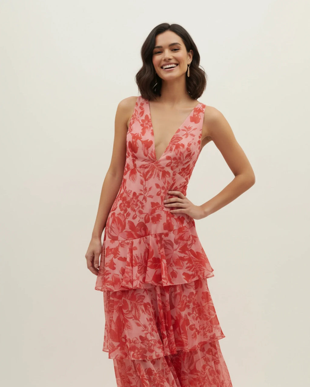 Abito lungo da donna senza maniche con stampa floreale e balze – Elegante stile estivo