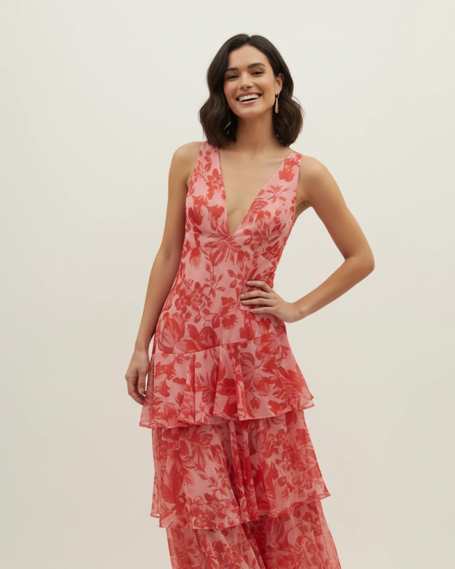 Abito lungo da donna senza maniche con stampa floreale e balze – Elegante stile estivo
