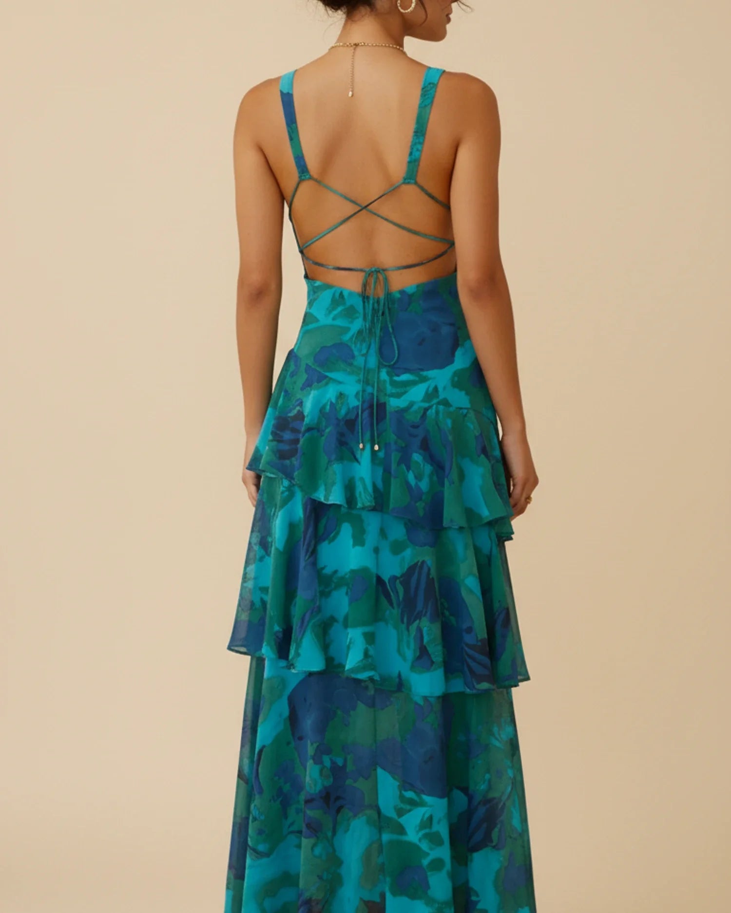 Abito lungo da donna senza maniche con stampa floreale e balze – Elegante stile estivo