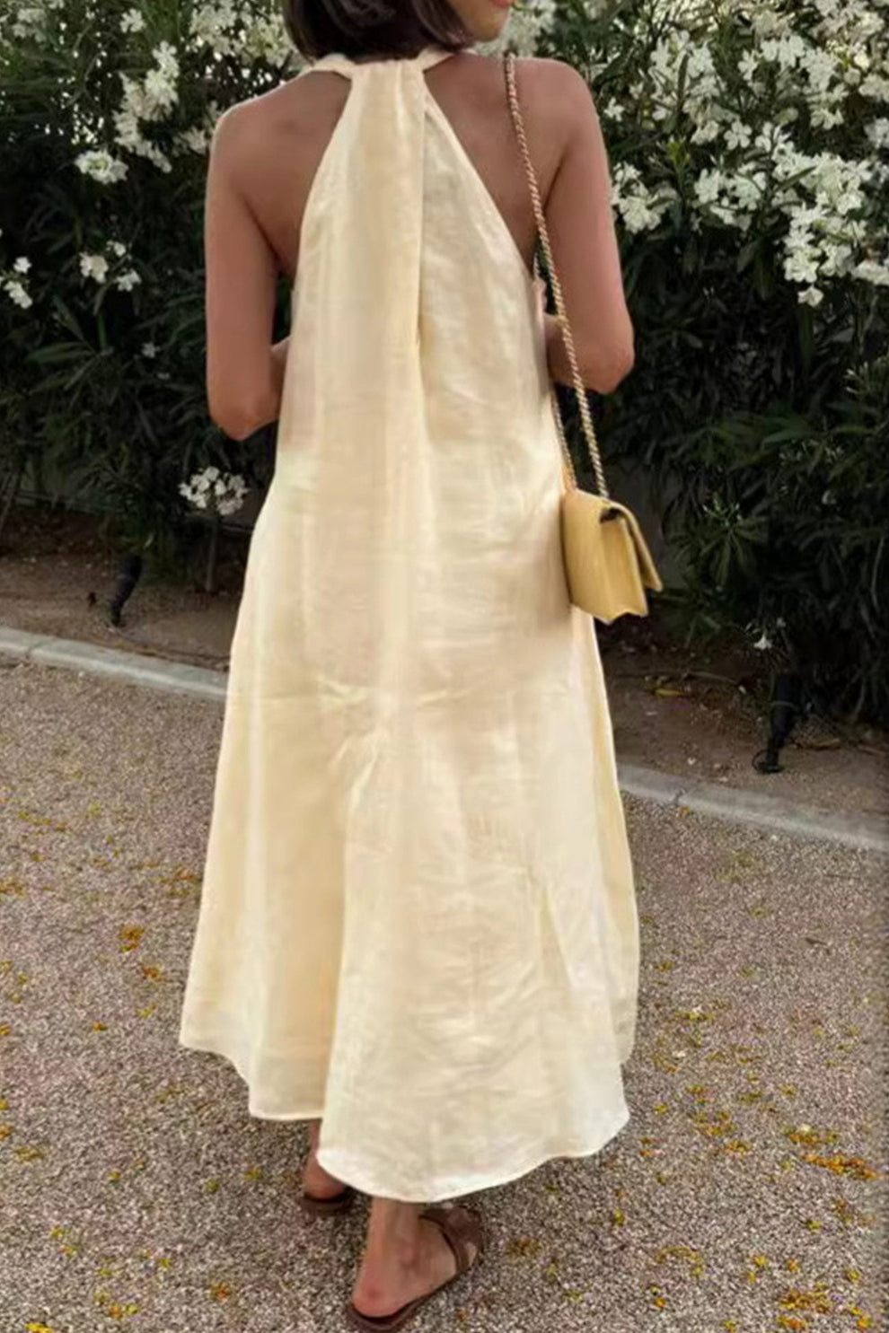Abito lungo senza maniche con scollo all'americana – Scollo a V con comode tasche