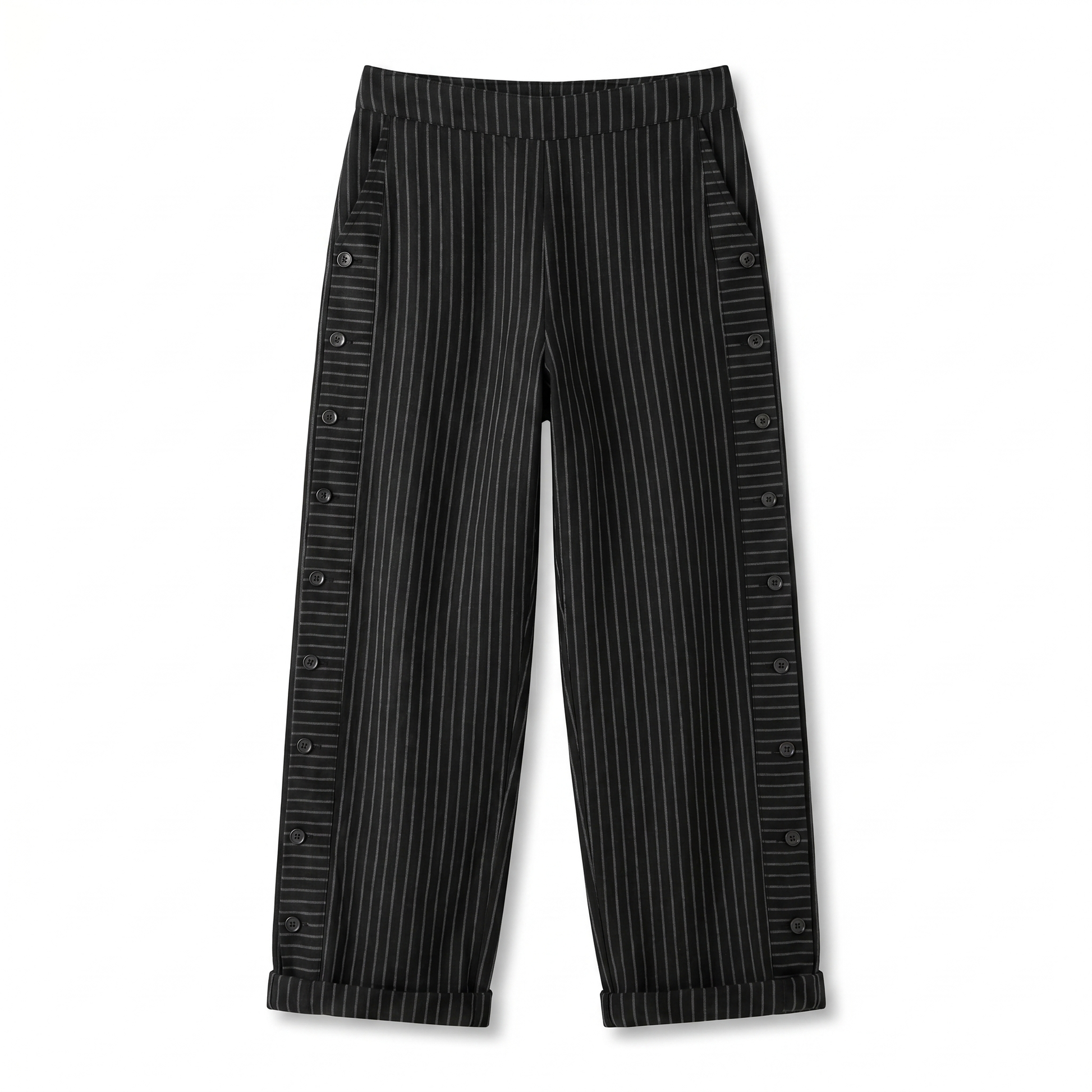 Pantaloni donna a righe con bottoni a contrasto - Chic e fluidi