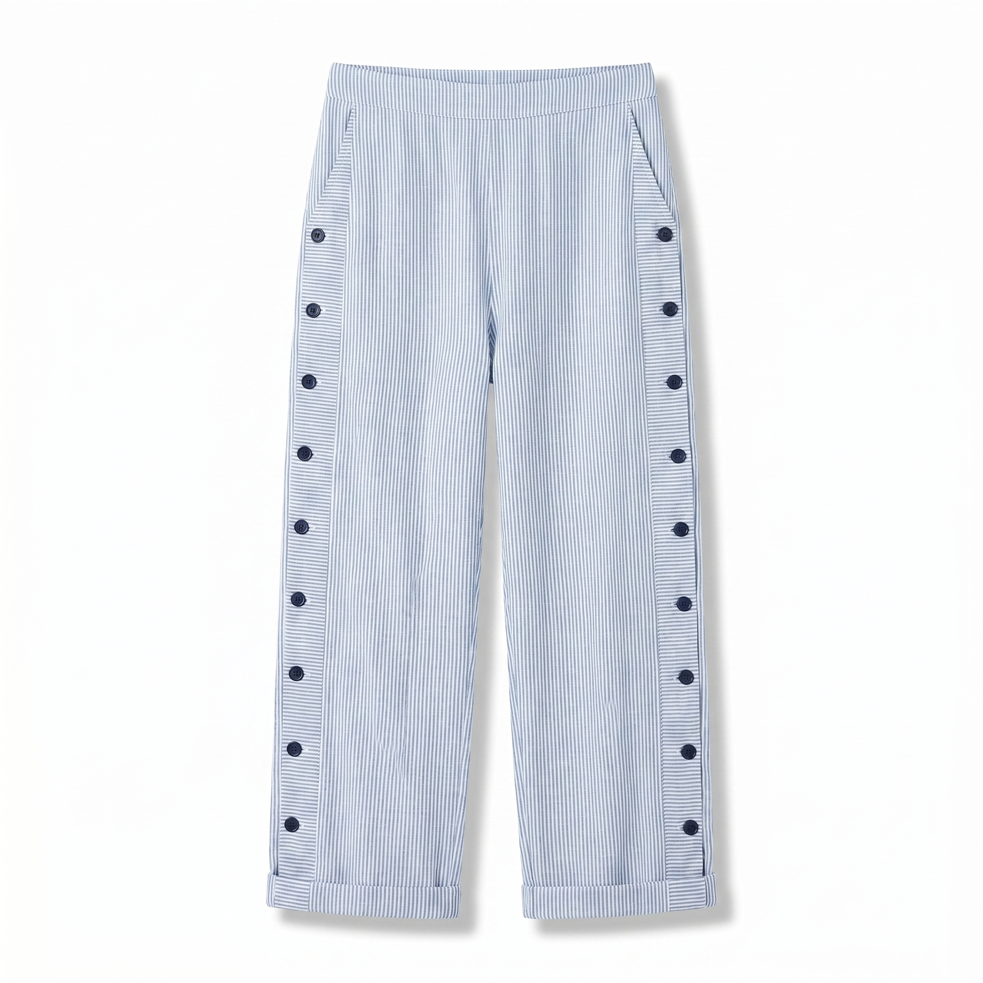 Pantaloni donna a righe con bottoni a contrasto - Chic e fluidi