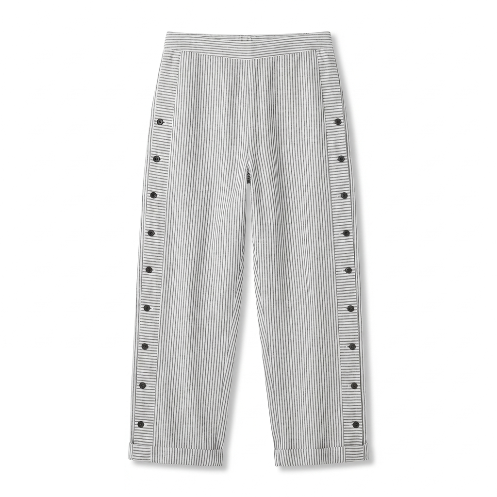 Pantaloni donna a righe con bottoni a contrasto - Chic e fluidi