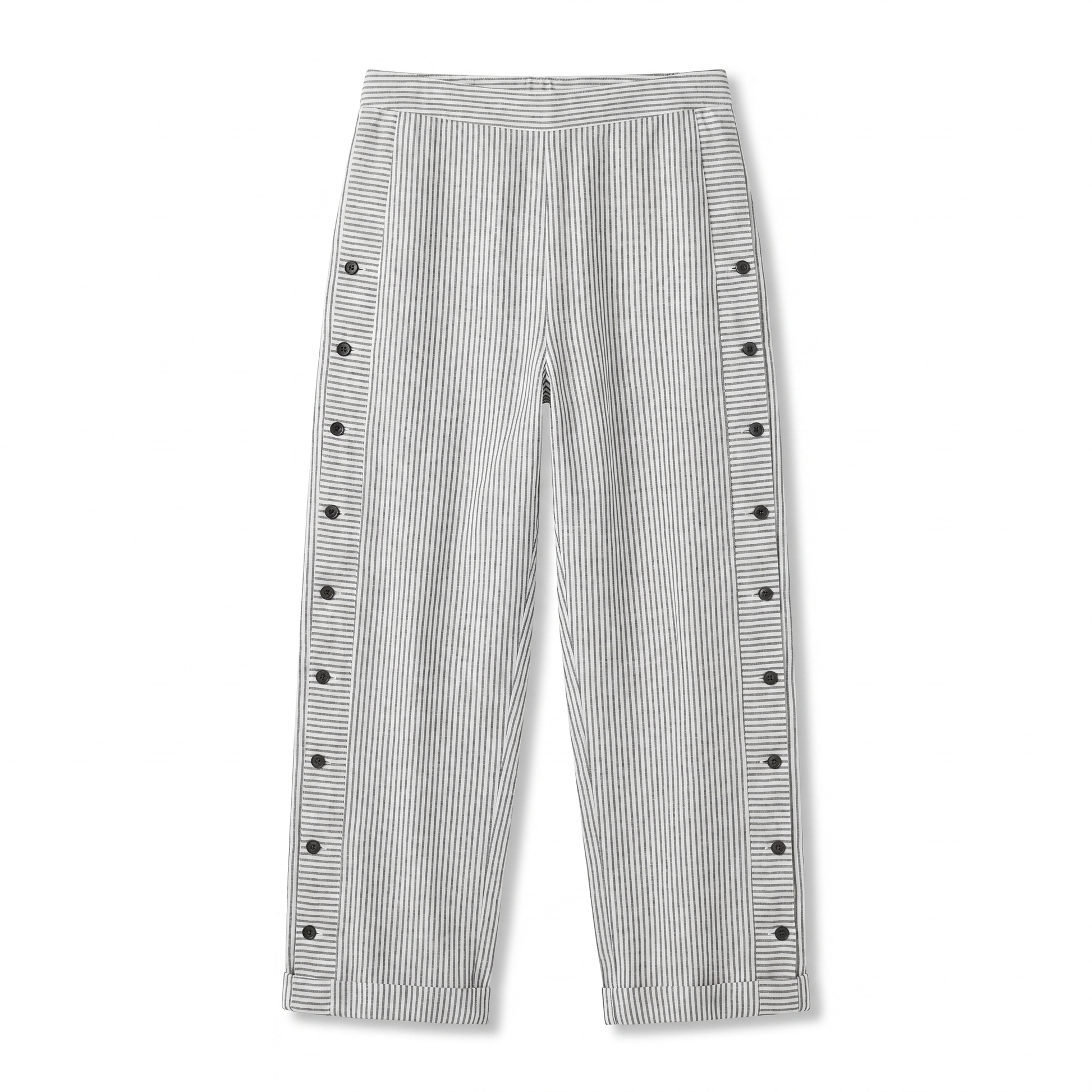 Pantaloni donna a righe con bottoni a contrasto - Chic e fluidi