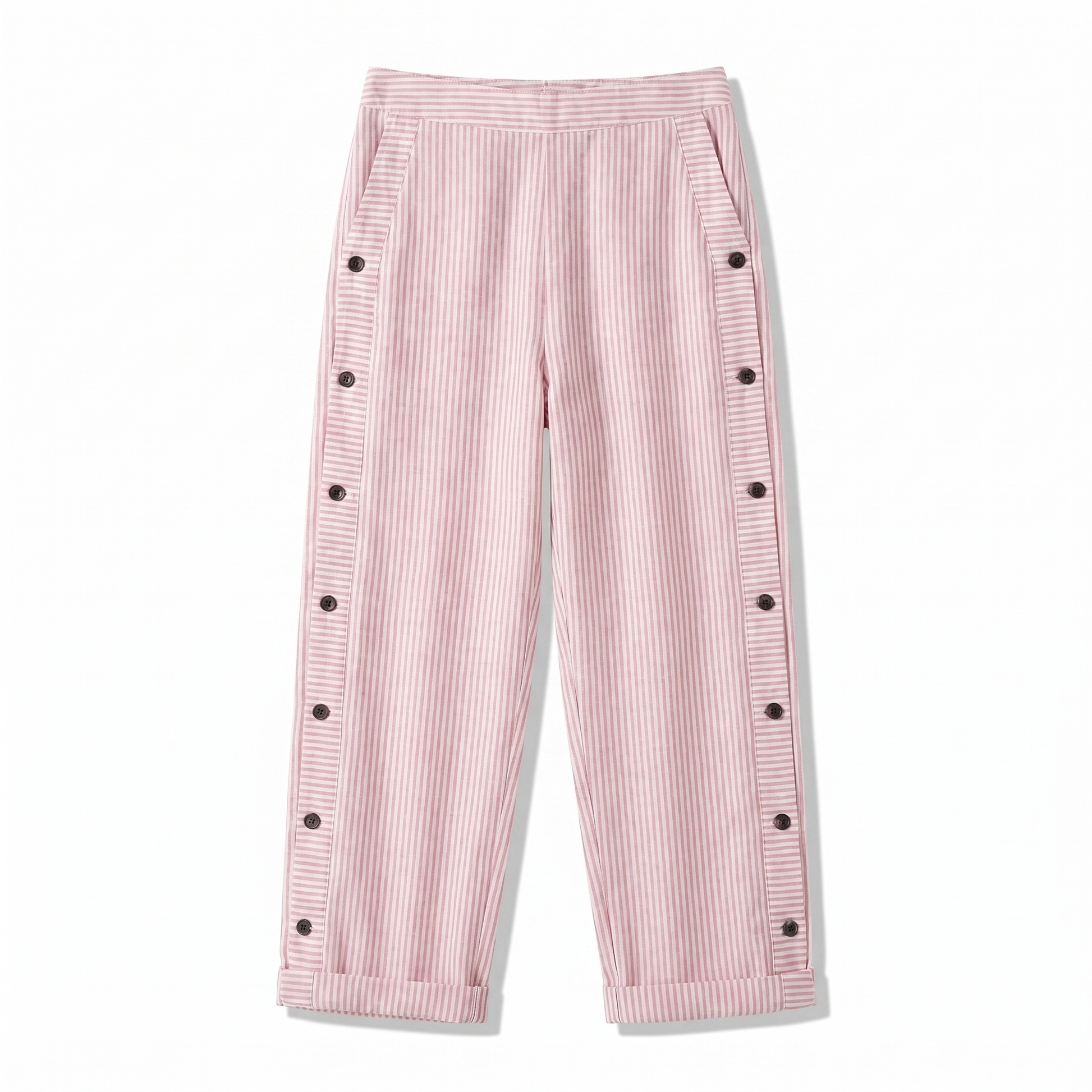 Pantaloni donna a righe con bottoni a contrasto - Chic e fluidi