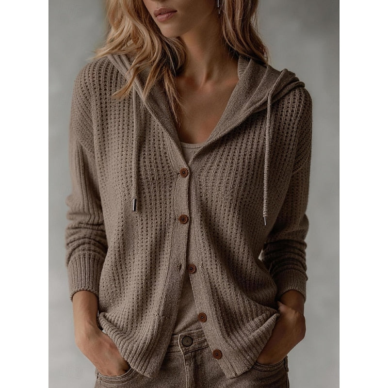 Cardigan donna con cappuccio e bottoni - Morbido e pratico