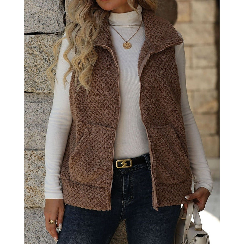 Gilet texturé pour femme avec fermeture éclair - Doux et enveloppant