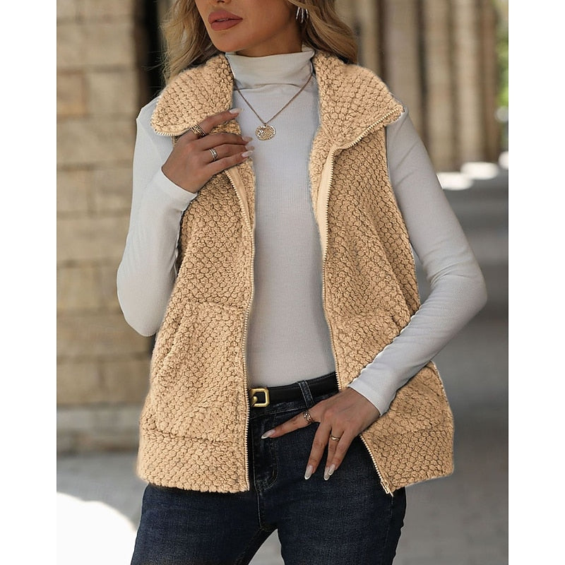 Gilet texturé pour femme avec fermeture éclair - Doux et enveloppant