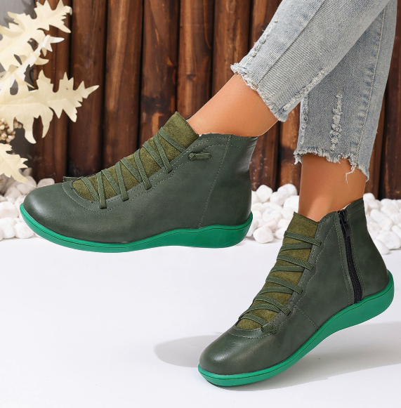 Bottines orthopédiques pour femme en cuir imperméable à lacets – Confort au quotidien